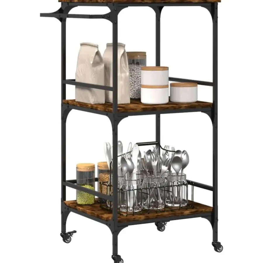 Trolleys-vidaXL - Keukentrolley - Bruin - Bewerkt hout