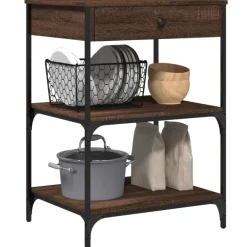 Trolleys-vidaXL - Keukentrolley - Bruin - Bewerkt hout