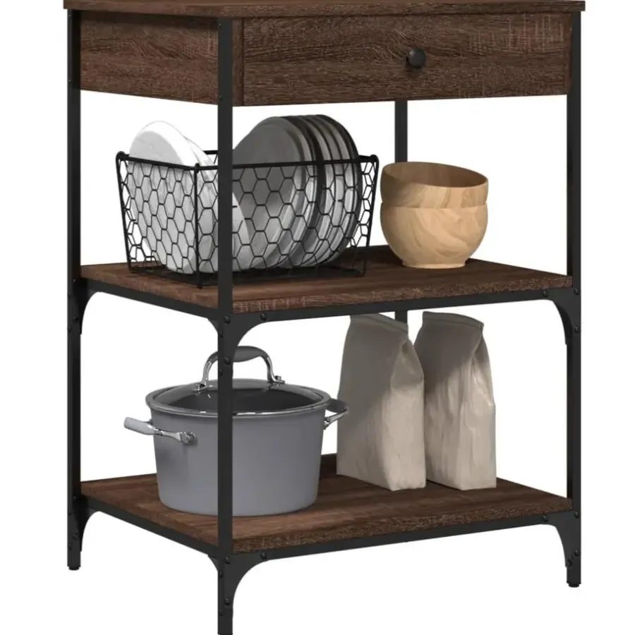 Trolleys-vidaXL - Keukentrolley - Bruin - Bewerkt hout