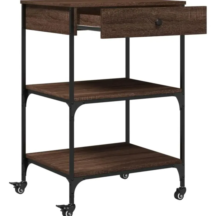 Trolleys-vidaXL - Keukentrolley - Bruin - Bewerkt hout