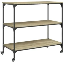 Trolleys-vidaXL - Keukentrolley - Bruin - Bewerkt hout