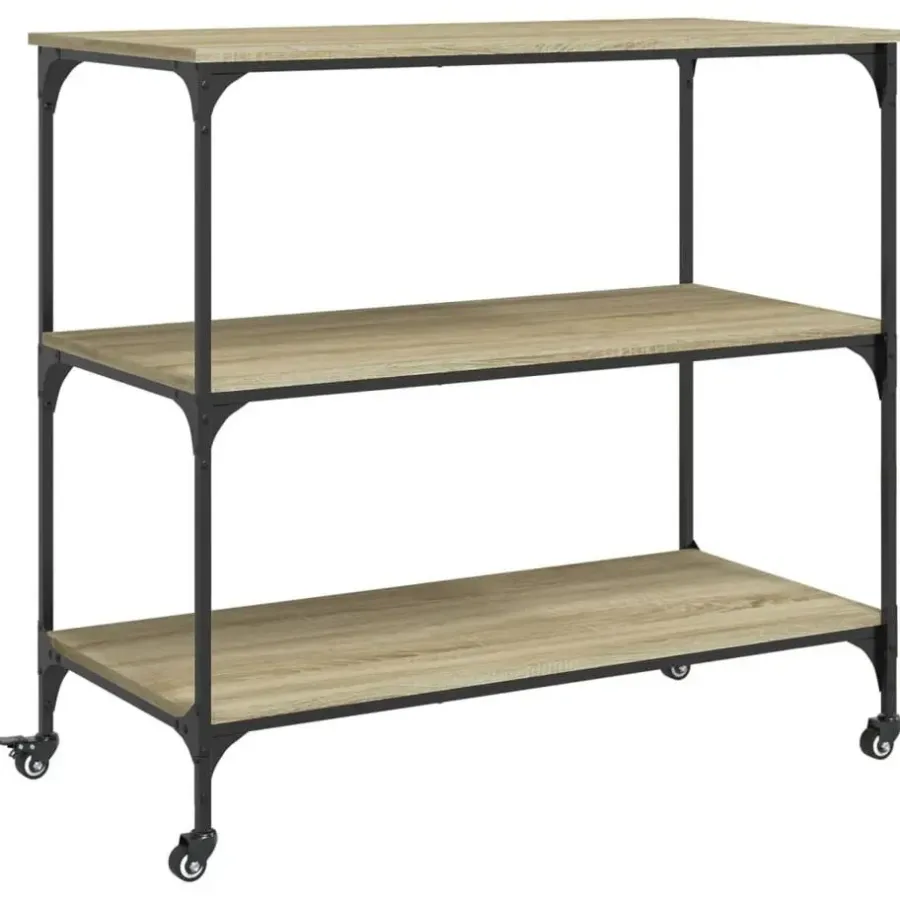 Trolleys-vidaXL - Keukentrolley - Bruin - Bewerkt hout