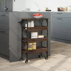 vidaXL - Keukentrolley - Bruin - Bewerkt hout