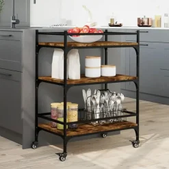Trolleys-vidaXL - Keukentrolley - Bruin - Bewerkt hout