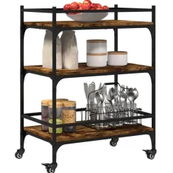 Trolleys-vidaXL - Keukentrolley - Bruin - Bewerkt hout