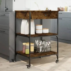 Trolleys-vidaXL - Keukentrolley - Bruin - Bewerkt hout