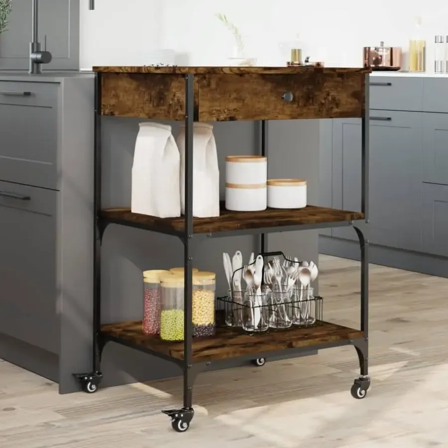 Trolleys-vidaXL - Keukentrolley - Bruin - Bewerkt hout