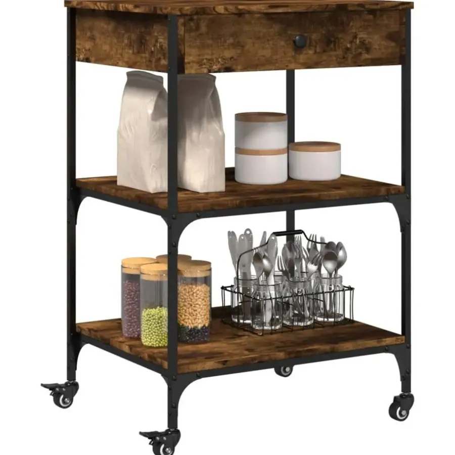 Trolleys-vidaXL - Keukentrolley - Bruin - Bewerkt hout