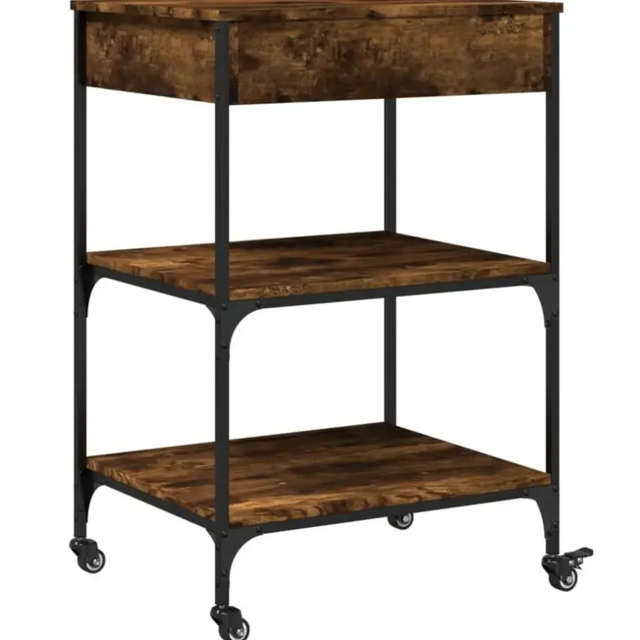 Trolleys-vidaXL - Keukentrolley - Bruin - Bewerkt hout