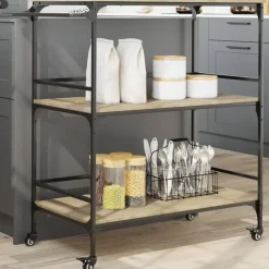 Trolleys-vidaXL - Keukentrolley - Bruin - Bewerkt hout