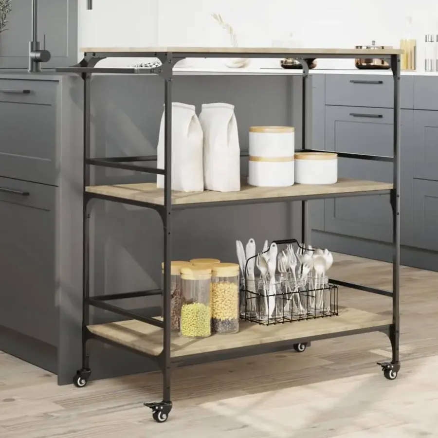 Trolleys-vidaXL - Keukentrolley - Bruin - Bewerkt hout