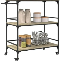 Trolleys-vidaXL - Keukentrolley - Bruin - Bewerkt hout