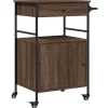 Trolleys-vidaXL - Keukentrolley - Bruin - Bewerkt hout