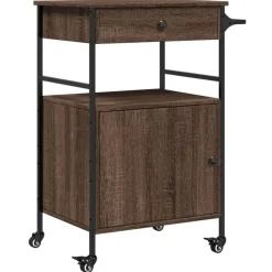 Trolleys-vidaXL - Keukentrolley - Bruin - Bewerkt hout