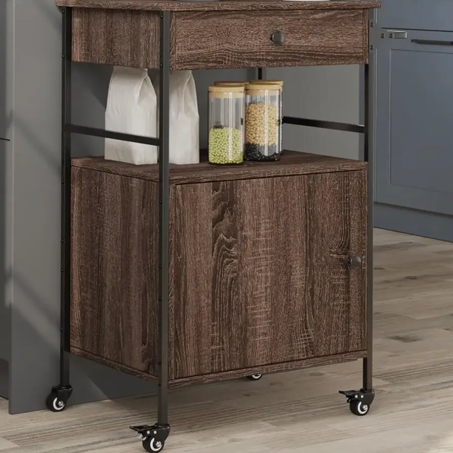 Trolleys-vidaXL - Keukentrolley - Bruin - Bewerkt hout