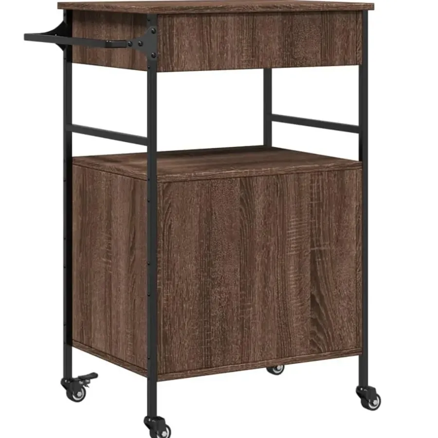 Trolleys-vidaXL - Keukentrolley - Bruin - Bewerkt hout