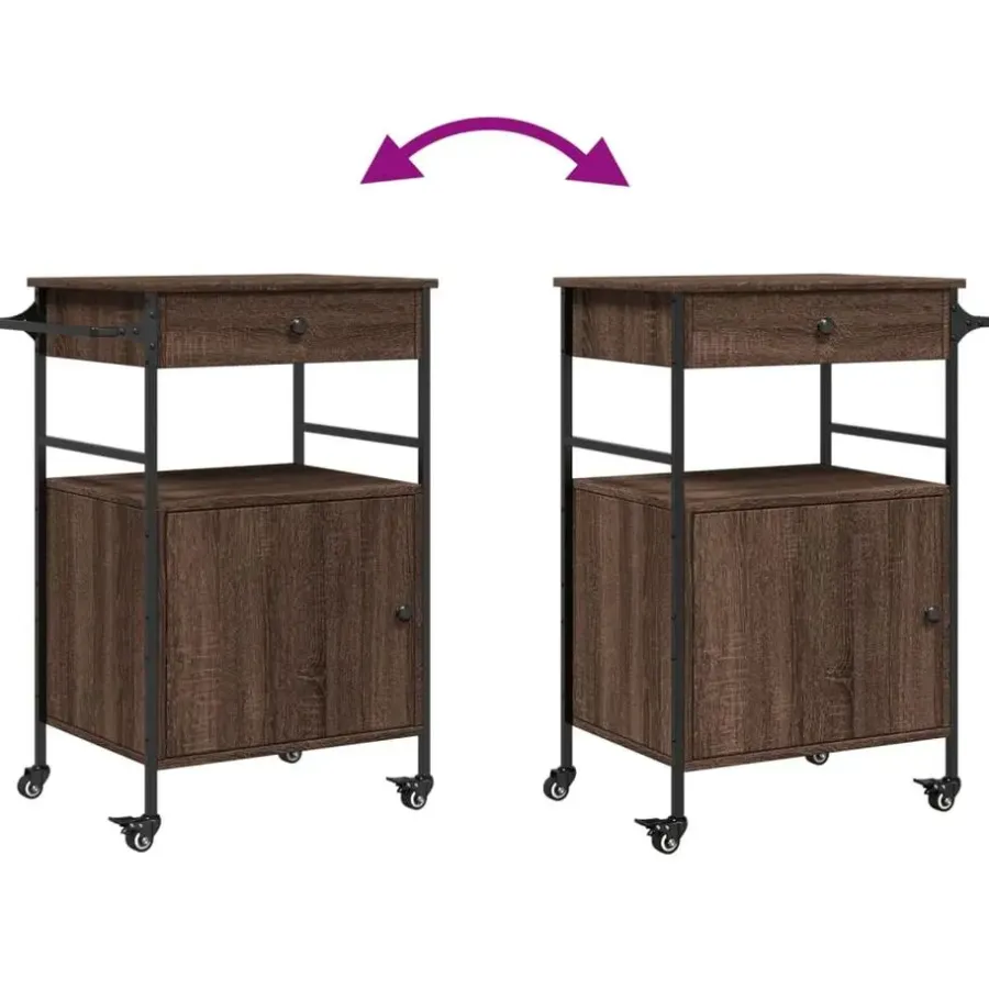 Trolleys-vidaXL - Keukentrolley - Bruin - Bewerkt hout