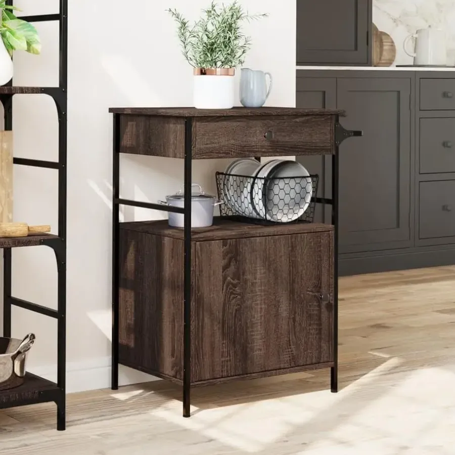 Trolleys-vidaXL - Keukentrolley - Bruin - Bewerkt hout