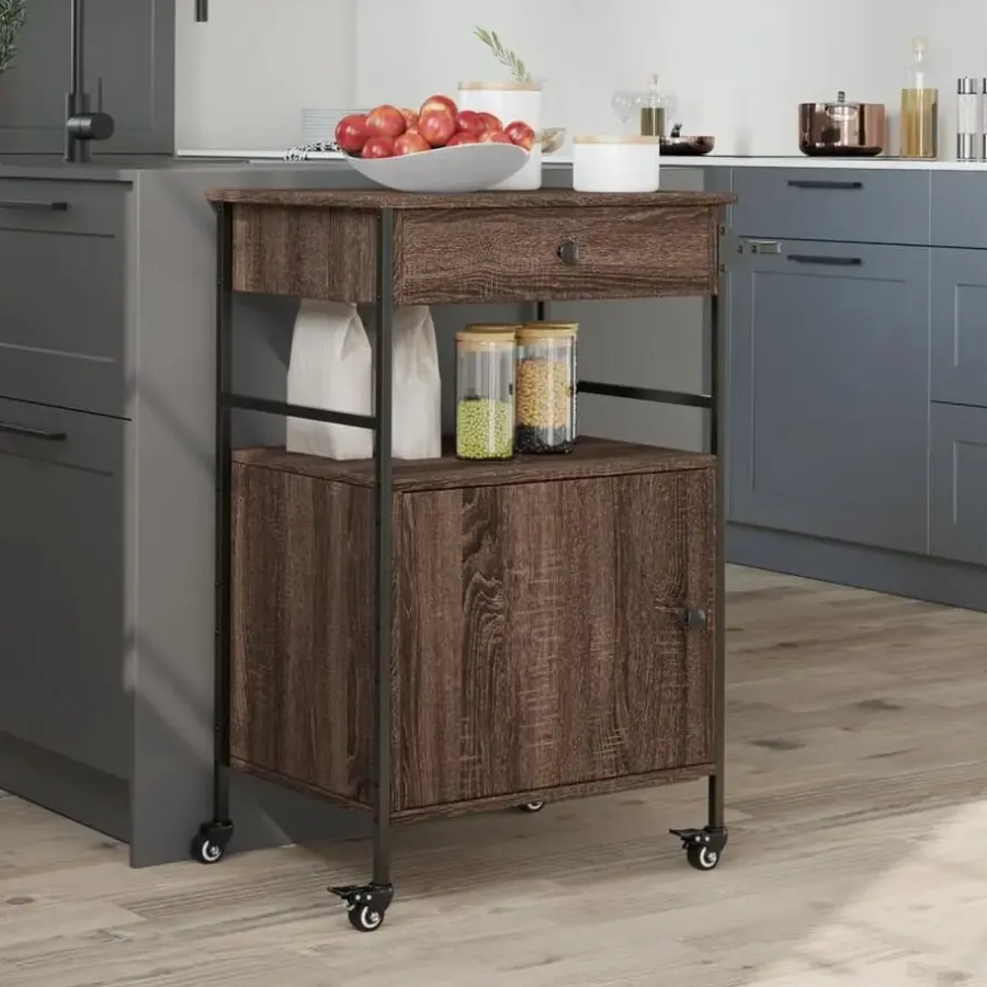 Trolleys-vidaXL - Keukentrolley - Bruin - Bewerkt hout