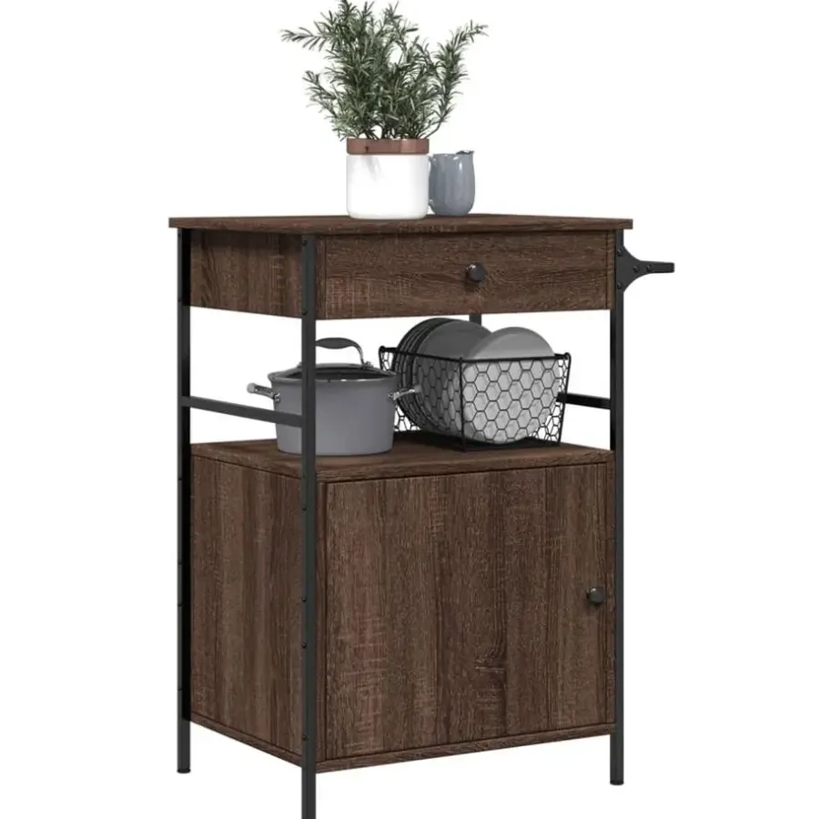 Trolleys-vidaXL - Keukentrolley - Bruin - Bewerkt hout
