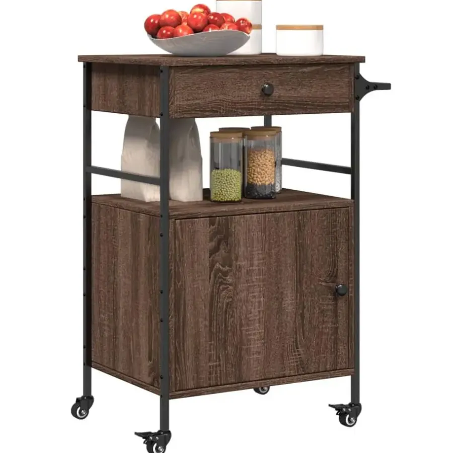 Trolleys-vidaXL - Keukentrolley - Bruin - Bewerkt hout