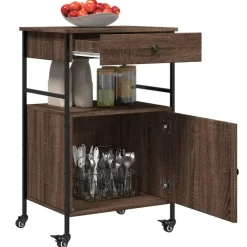 Trolleys-vidaXL - Keukentrolley - Bruin - Bewerkt hout