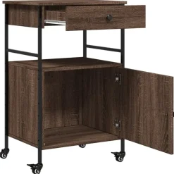 Trolleys-vidaXL - Keukentrolley - Bruin - Bewerkt hout