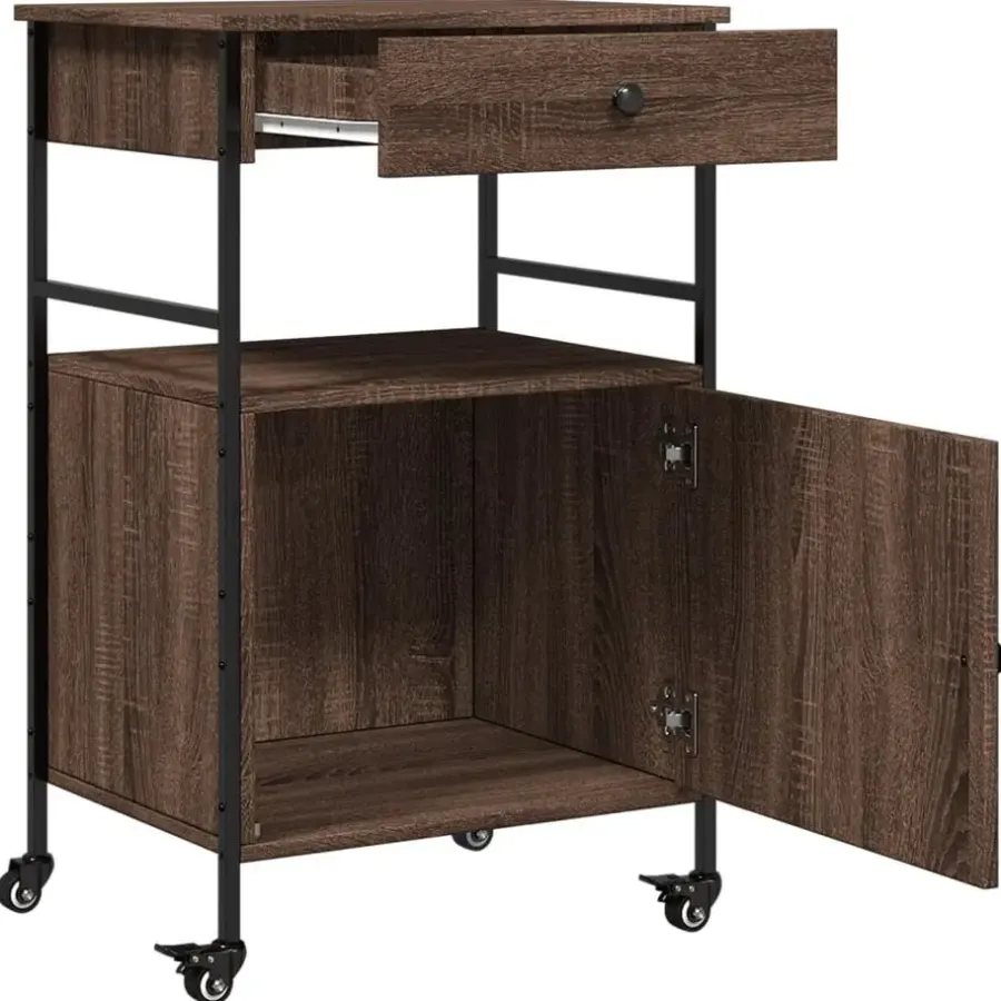 Trolleys-vidaXL - Keukentrolley - Bruin - Bewerkt hout