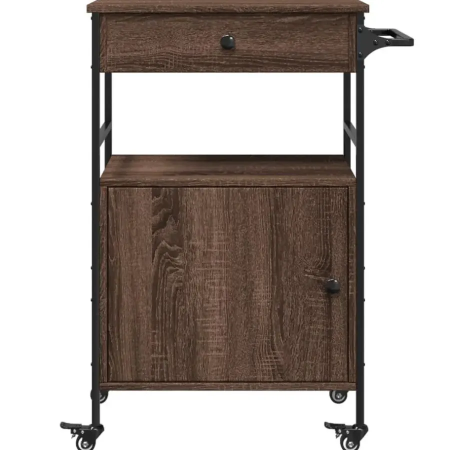Trolleys-vidaXL - Keukentrolley - Bruin - Bewerkt hout