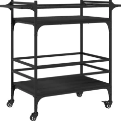 Trolleys-vidaXL - Keukentrolley - Zwart - Bewerkt hout