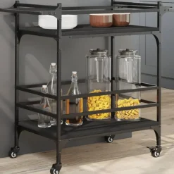 Trolleys-vidaXL - Keukentrolley - Zwart - Bewerkt hout