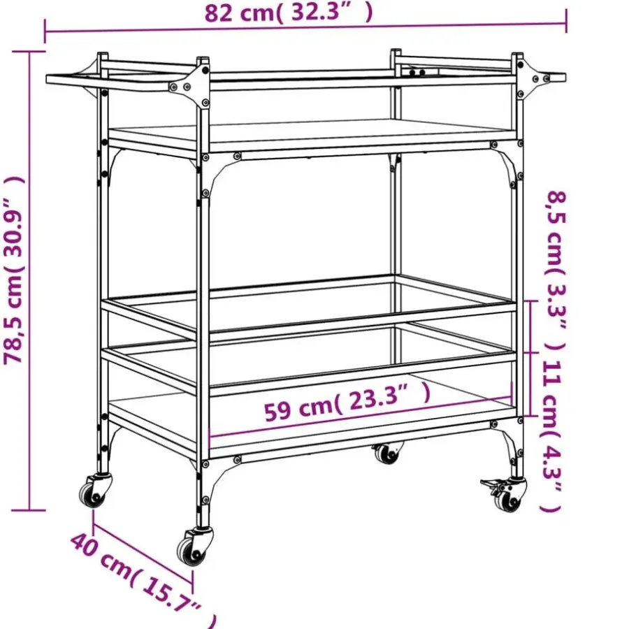 Trolleys-vidaXL - Keukentrolley - Zwart - Bewerkt hout
