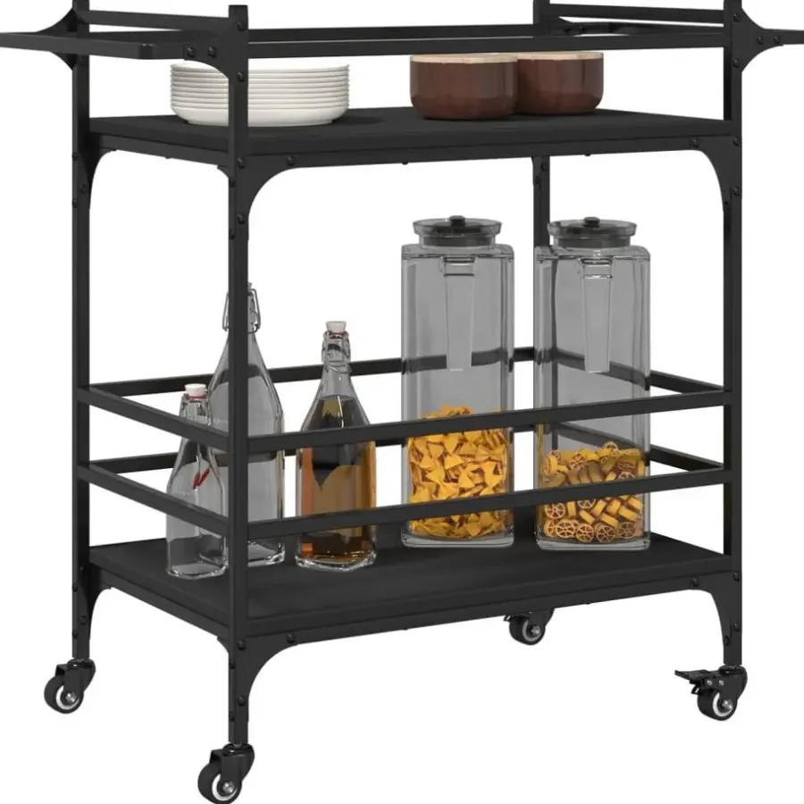 Trolleys-vidaXL - Keukentrolley - Zwart - Bewerkt hout