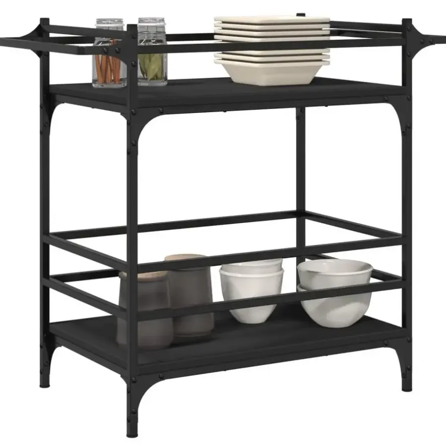 Trolleys-vidaXL - Keukentrolley - Zwart - Bewerkt hout