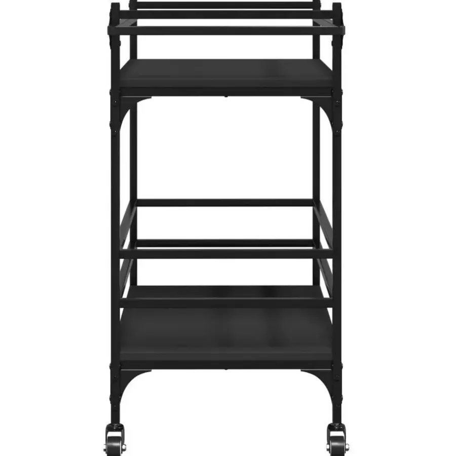 Trolleys-vidaXL - Keukentrolley - Zwart - Bewerkt hout