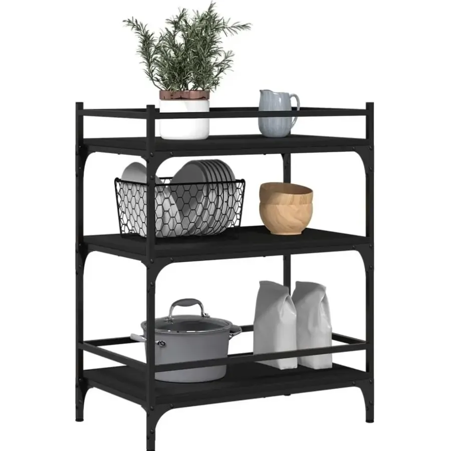 Trolleys-vidaXL - Keukentrolley - Zwart - Bewerkt hout