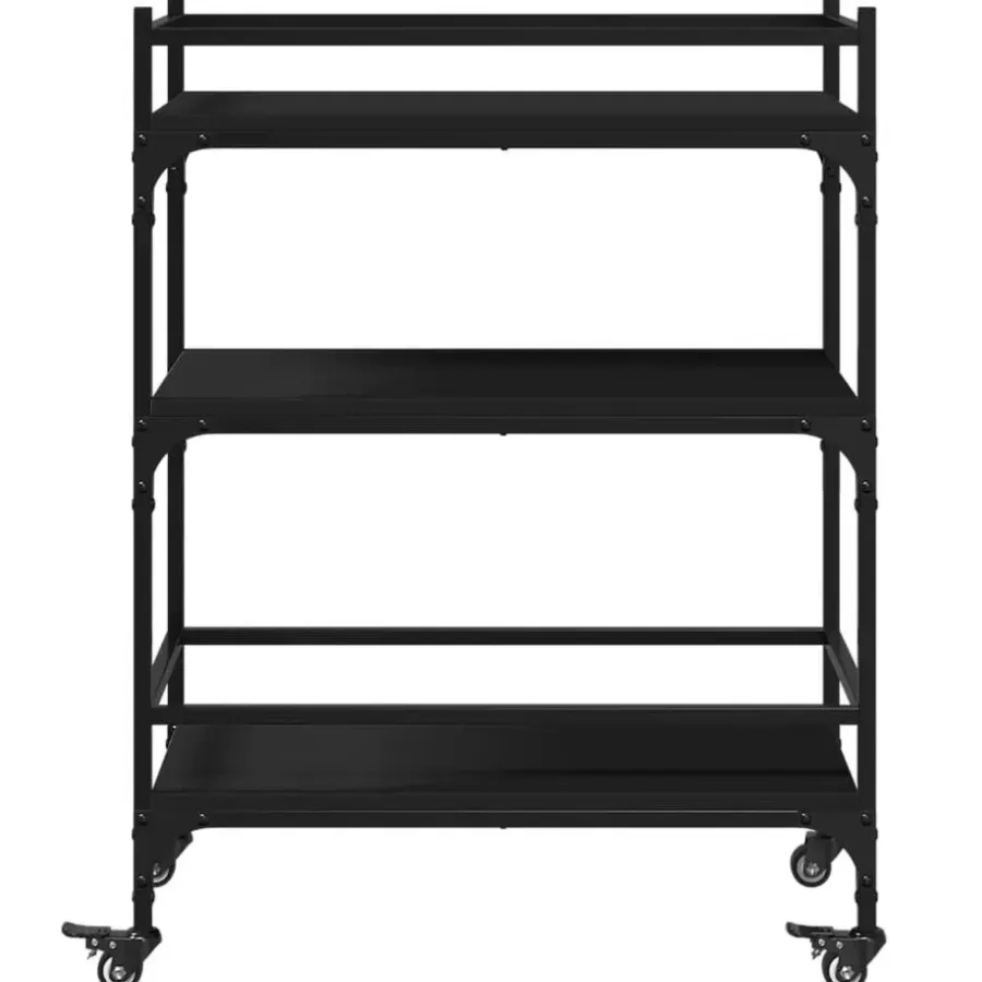 Trolleys-vidaXL - Keukentrolley - Zwart - Bewerkt hout