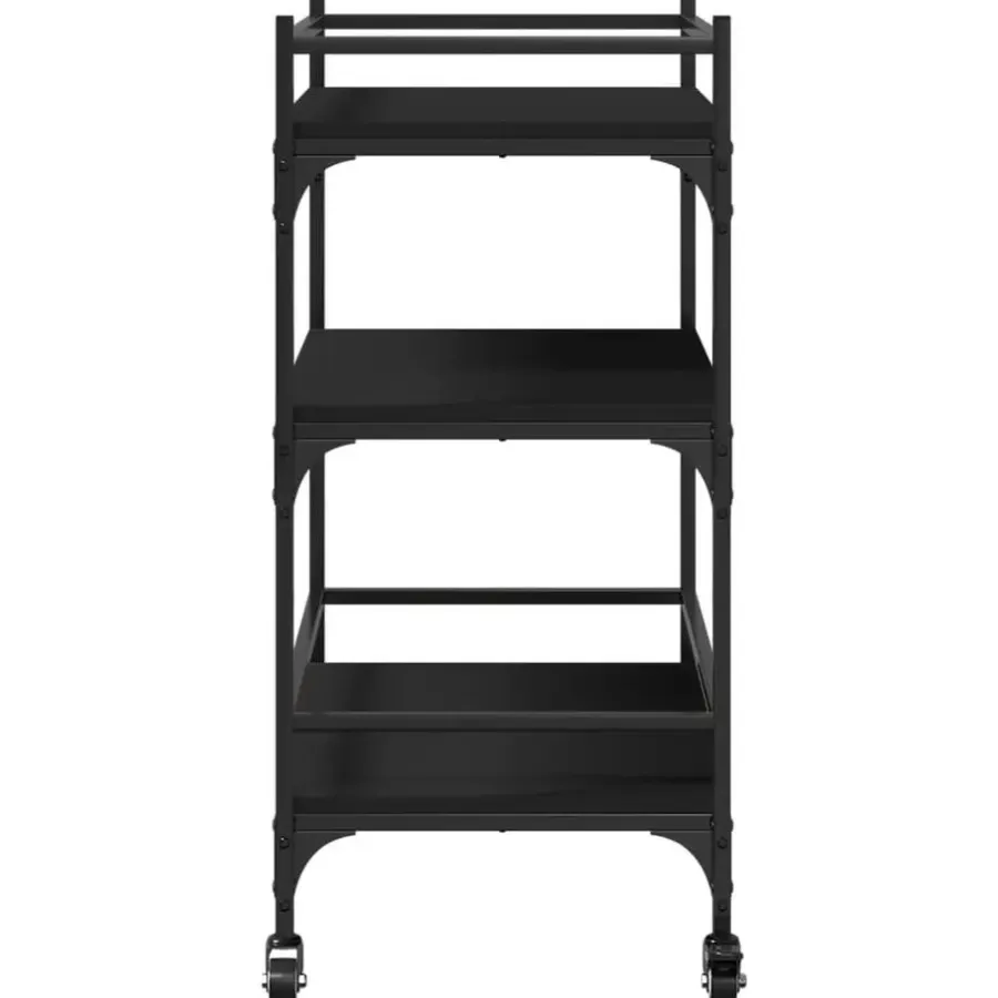 Trolleys-vidaXL - Keukentrolley - Zwart - Bewerkt hout