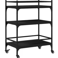 Trolleys-vidaXL - Keukentrolley - Zwart - Bewerkt hout