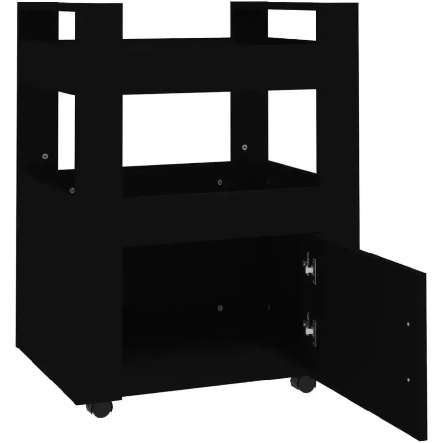 Trolleys-vidaXL - Keukentrolley - Zwart - Bewerkt hout