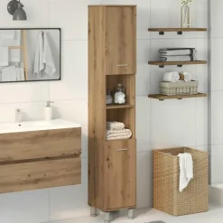 Hoge Kasten-vidaXL - Kolomkast met 2 deuren 2 vakken - Artisan eiken - Hout - 30x30x179 cm