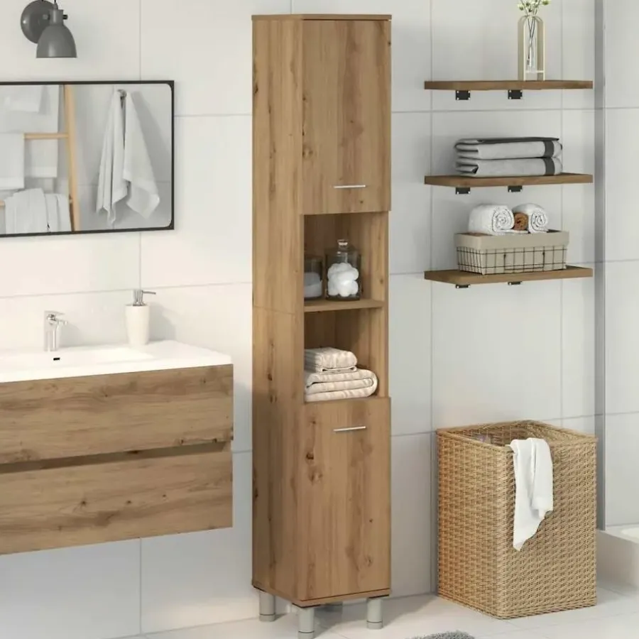 Hoge Kasten-vidaXL - Kolomkast met 2 deuren 2 vakken - Artisan eiken - Hout - 30x30x179 cm