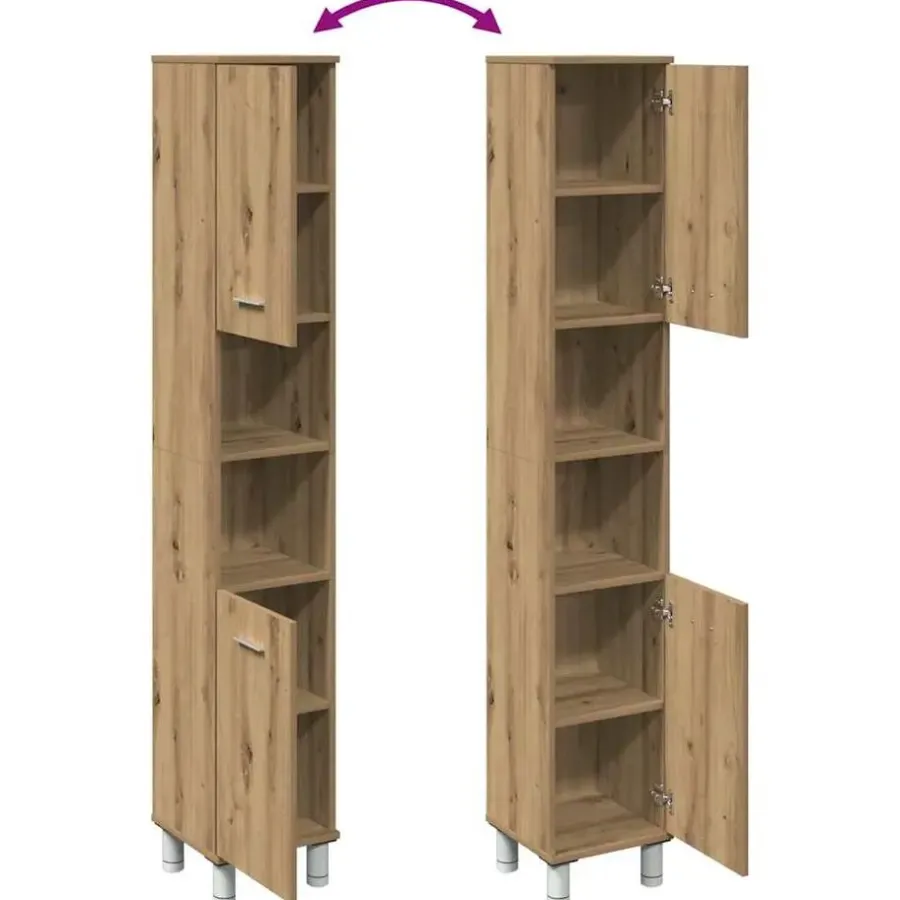 Hoge Kasten-vidaXL - Kolomkast met 2 deuren 2 vakken - Artisan eiken - Hout - 30x30x179 cm