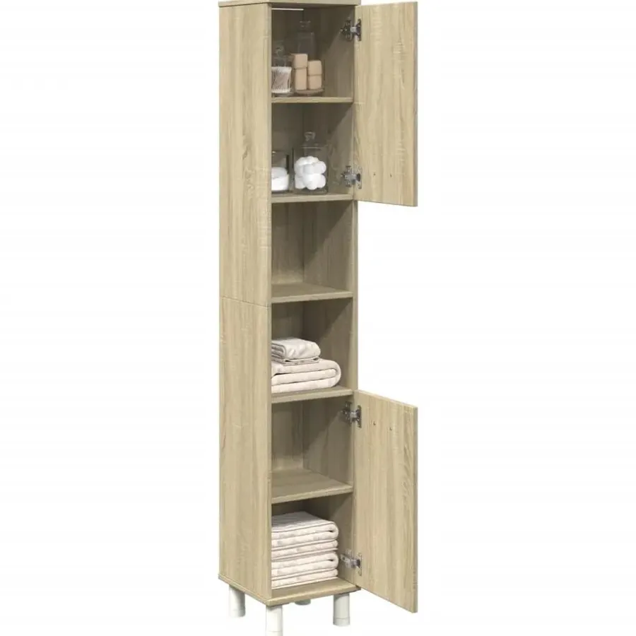 Hoge Kasten-vidaXL - Kolomkast met 2 deuren 2 vakken - Sonoma eiken - Hout - 30.5x30x179 cm