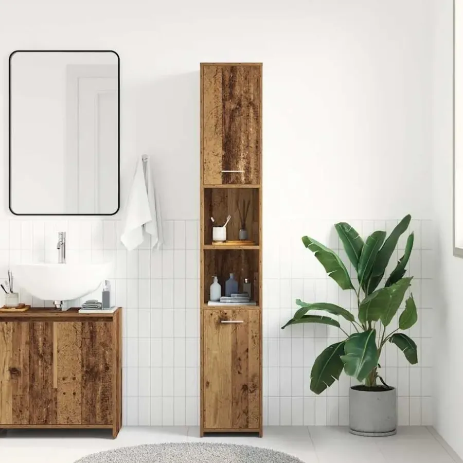 Hoge Kasten-vidaXL - Kolomkast met 2 deuren 2 vakken - Zwart eiken - Hout - 30x30x183.5 cm