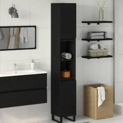 Hoge Kasten-vidaXL - Kolomkast met 2 deuren 2 vakken - Zwart eiken - Hout - 30x30x190 cm