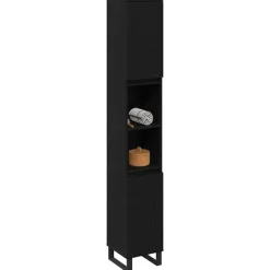 Hoge Kasten-vidaXL - Kolomkast met 2 deuren 2 vakken - Zwart eiken - Hout - 30x30x190 cm
