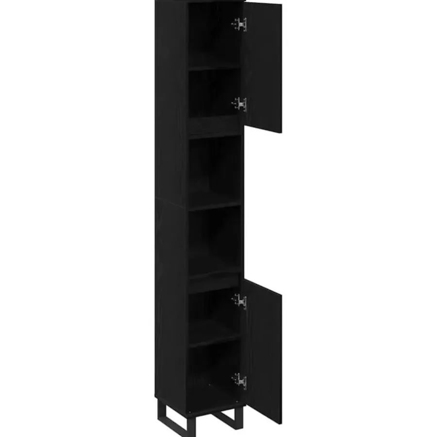 Hoge Kasten-vidaXL - Kolomkast met 2 deuren 2 vakken - Zwart eiken - Hout - 30x30x190 cm