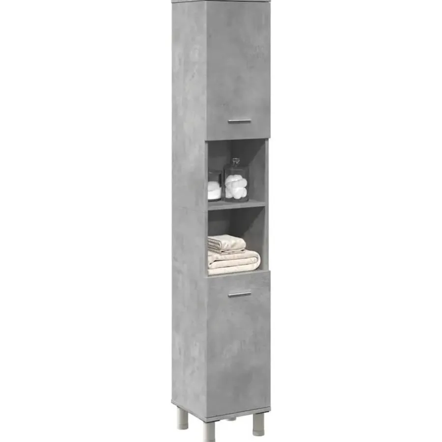 Hoge Kasten-vidaXL - Kolomkast met 2 deuren 2 vakken - Betongrijs spaanplaat - 30x30x190 cm