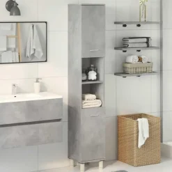 Hoge Kasten-vidaXL - Kolomkast met 2 deuren 2 vakken - Betongrijs spaanplaat - 30x30x190 cm